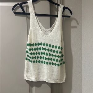 Moon & Madison Clover Knit Tank Top - Cream and Green